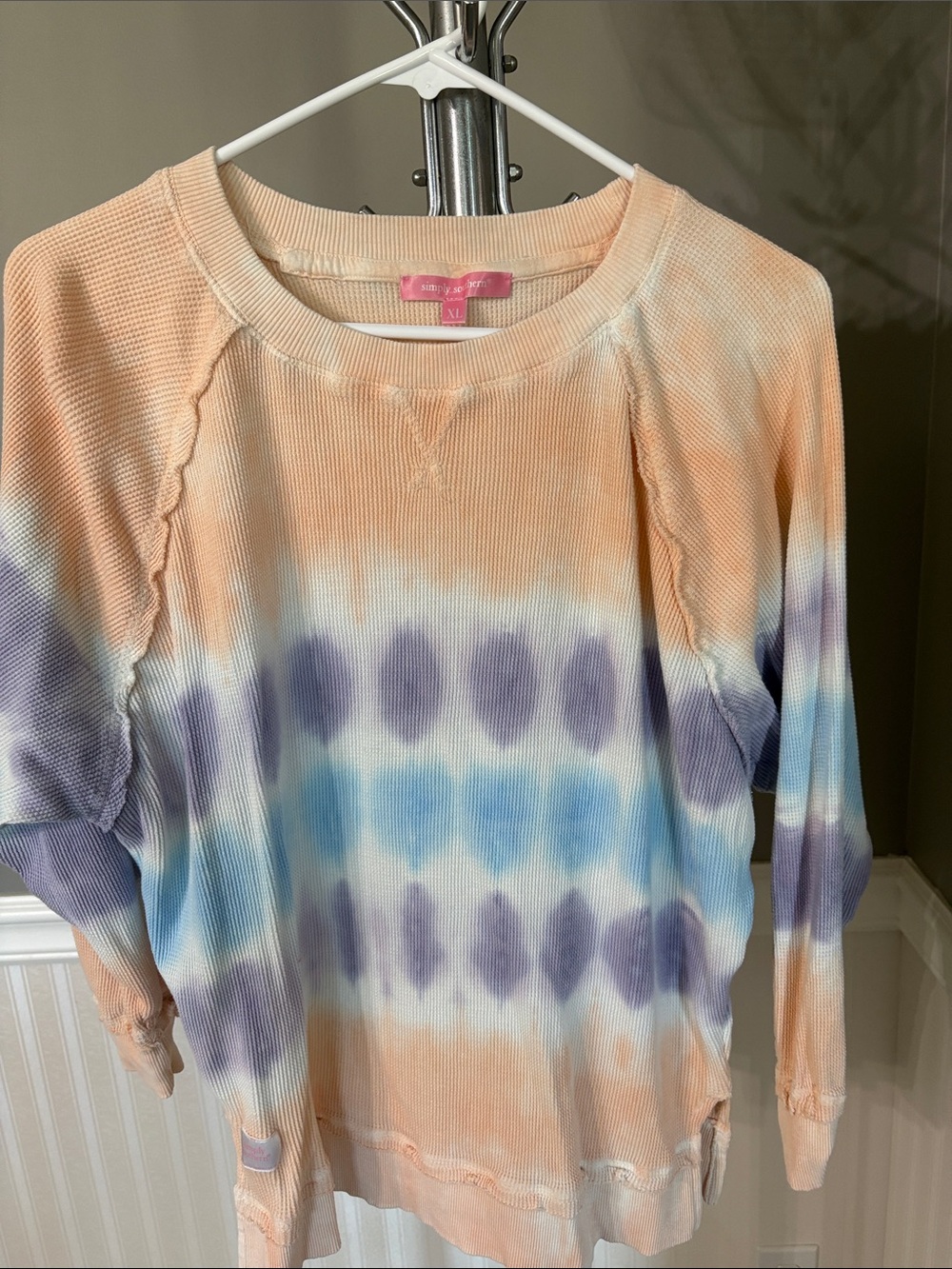 Wildfox Pastel Tie-Dye Waffle Thermal in Peach, Lavender & Blue